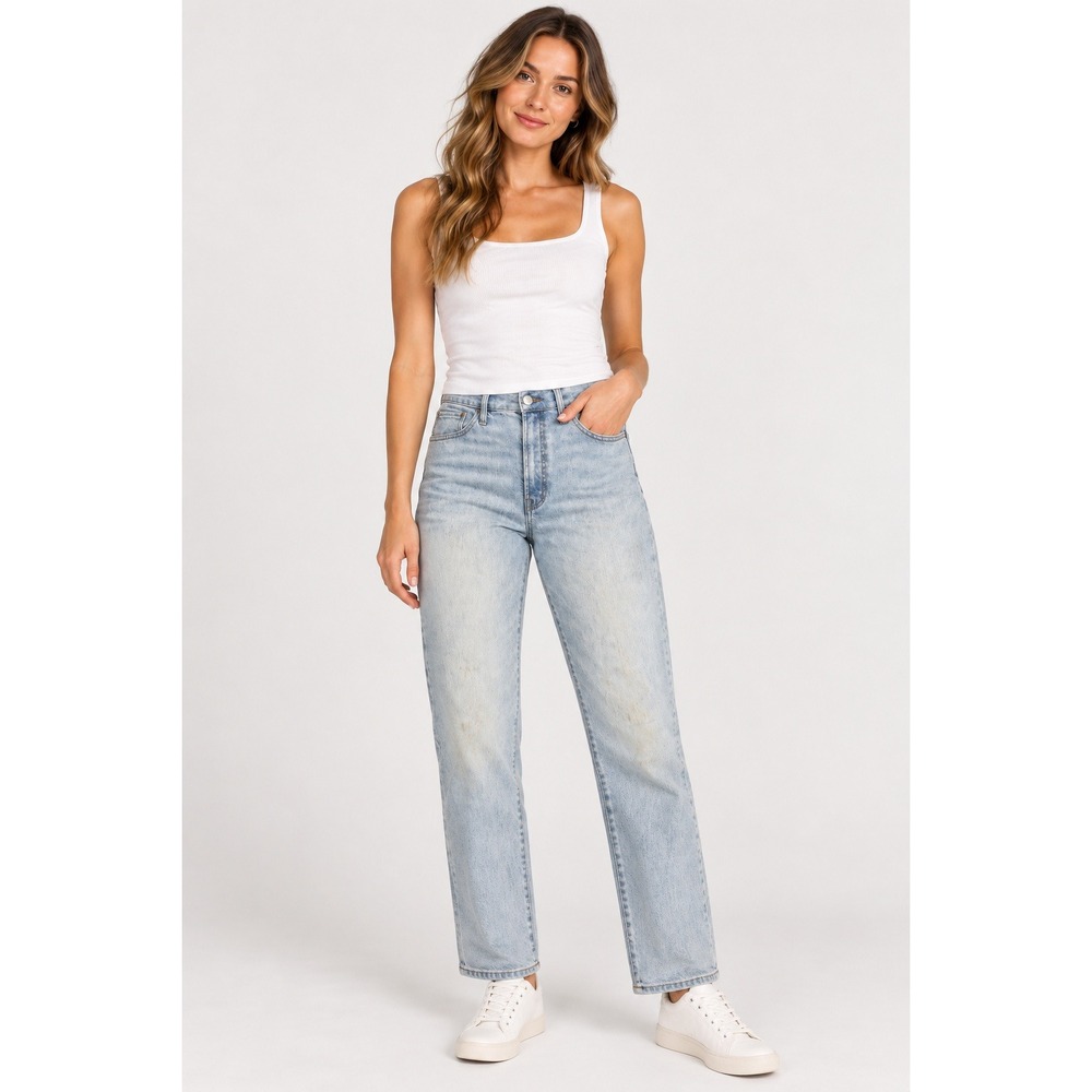 Madewell Perfect Vintage Straight Jeans Size 30 Light Wash Hemp Blend DM6096